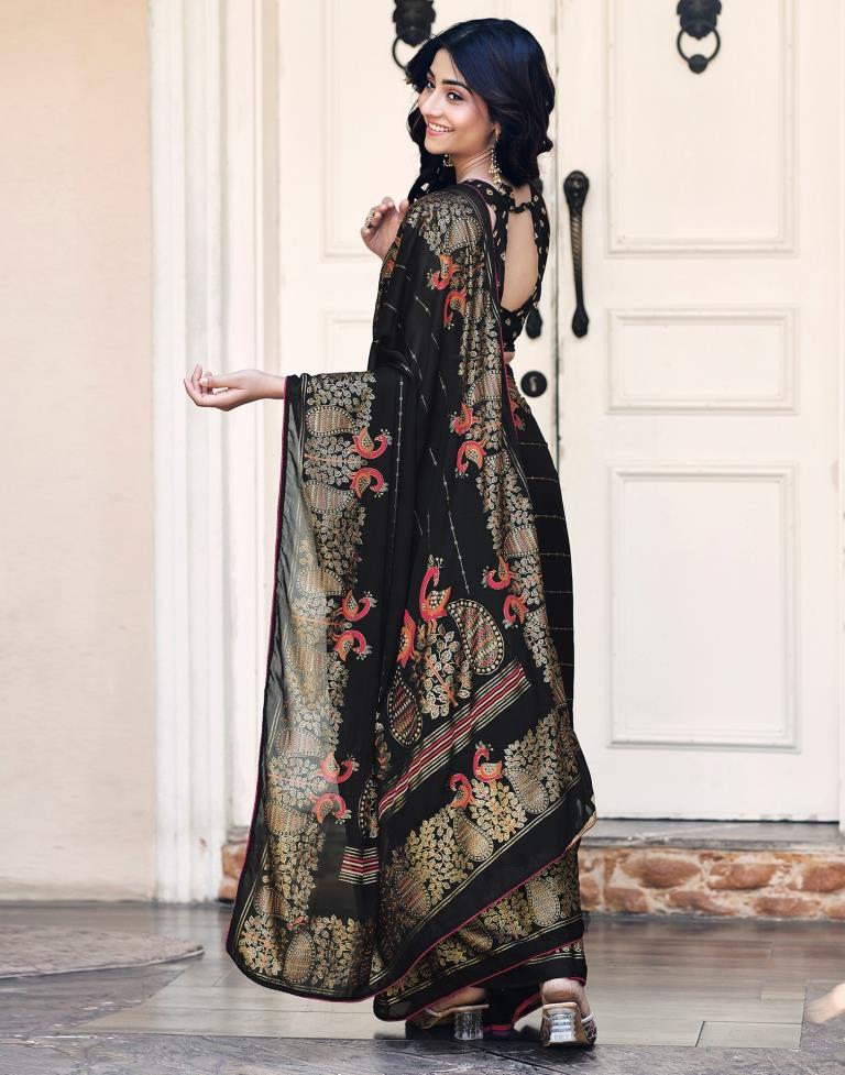 Black Cotton Printed Saree