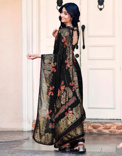 Black Cotton Printed Saree