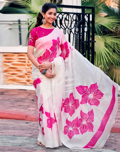 White Silk Printed Saree