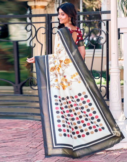 Beige &amp; Multicoloured Silk Printed Saree