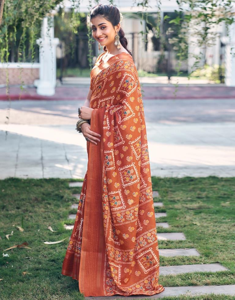 Rust Silk Printed Saree