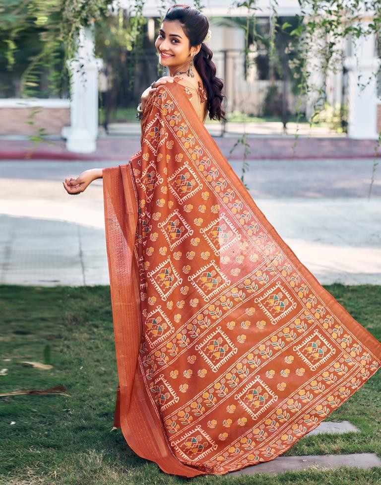 Rust Silk Printed Saree