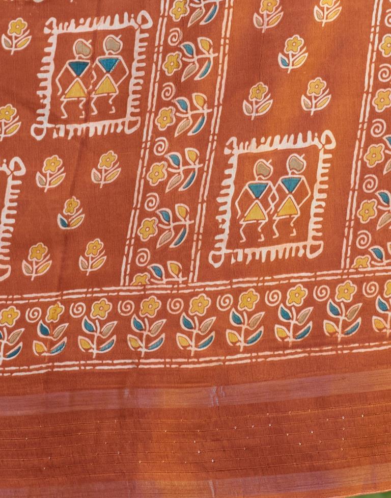 Rust Silk Printed Saree