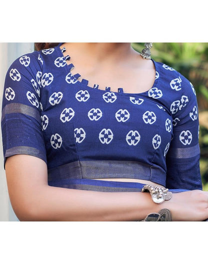 Dark Blue Silk Printed Saree