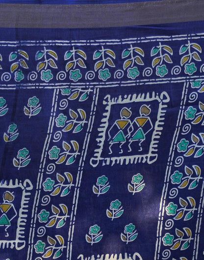 Dark Blue Silk Printed Saree