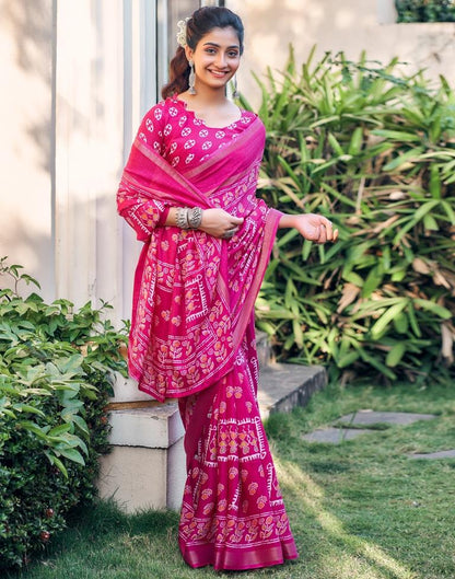 Rani Pink Silk Printed Saree