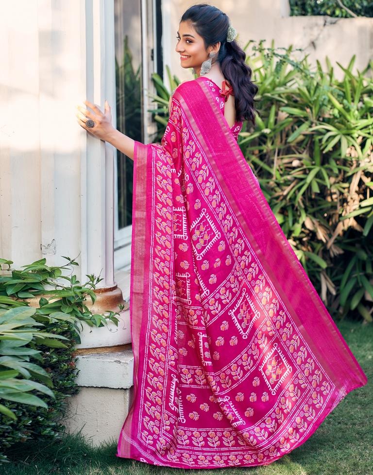 Rani Pink Silk Printed Saree