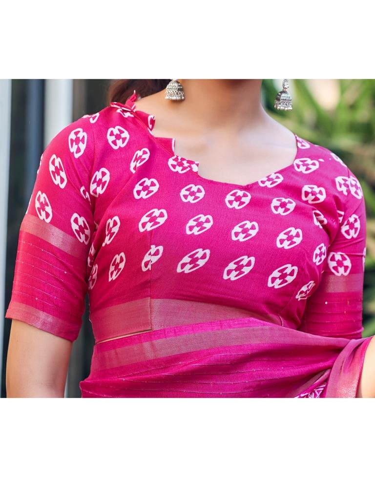 Rani Pink Silk Printed Saree