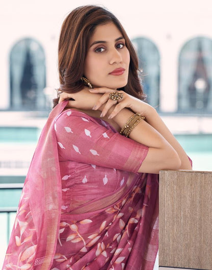 Rose Pink Cotton Printed Saree