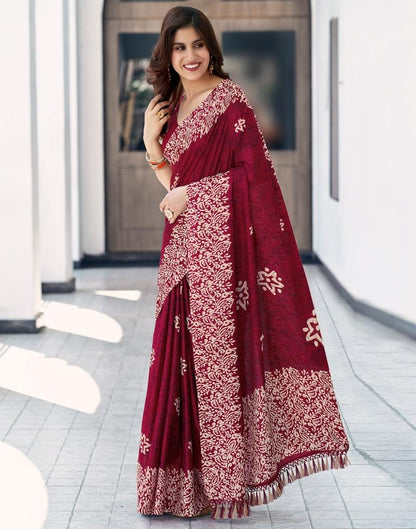 Maroon Silk Printed Saree