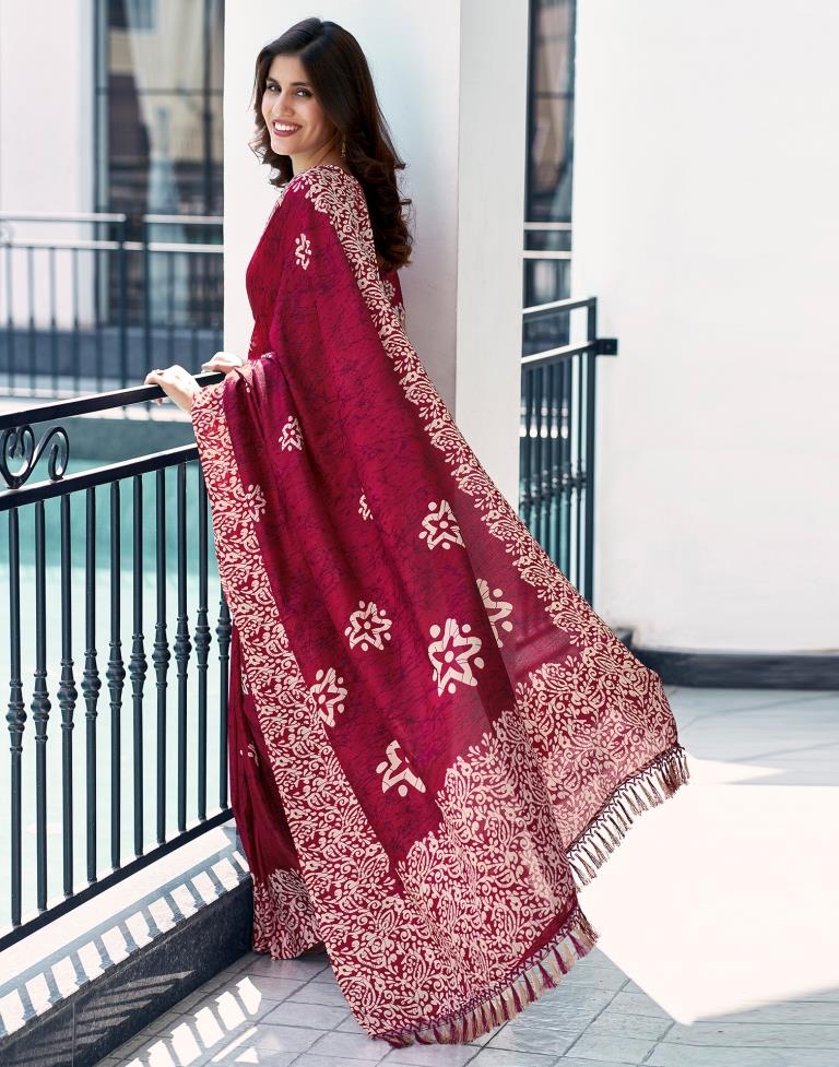 Maroon Silk Printed Saree