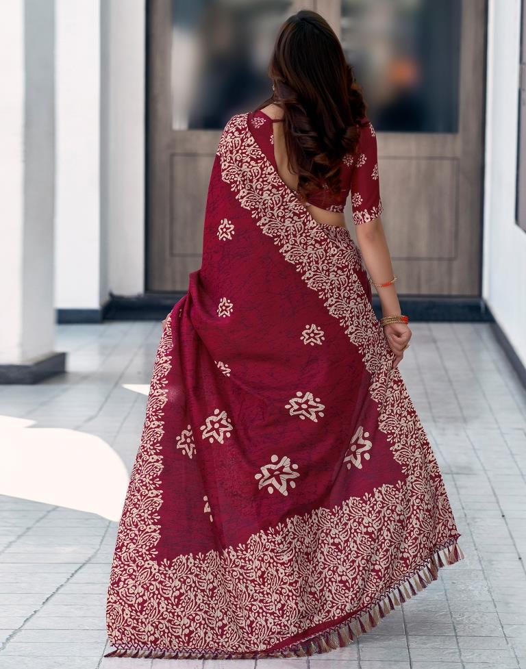 Maroon Silk Printed Saree