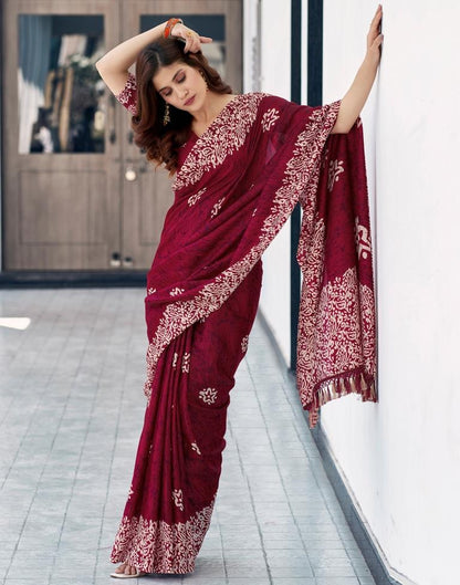 Maroon Silk Printed Saree