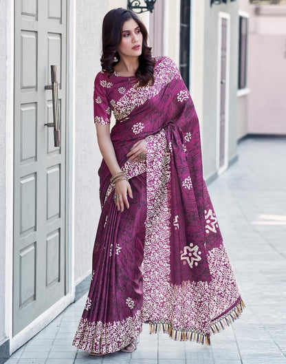 Dark Purple Silk Printed Saree