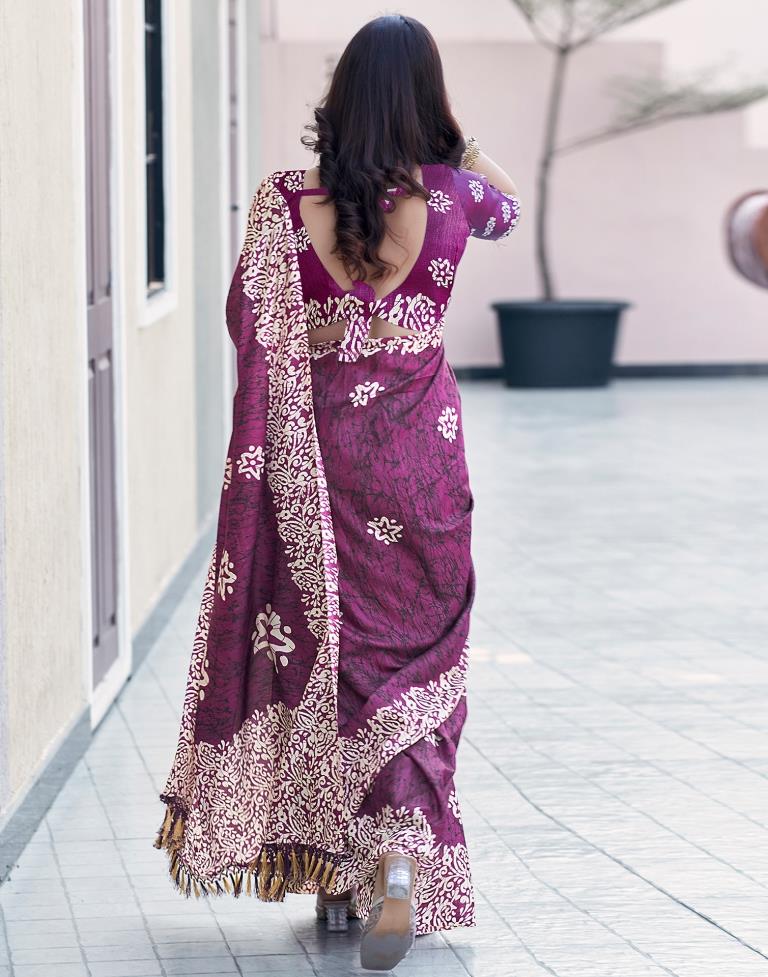 Dark Purple Silk Printed Saree