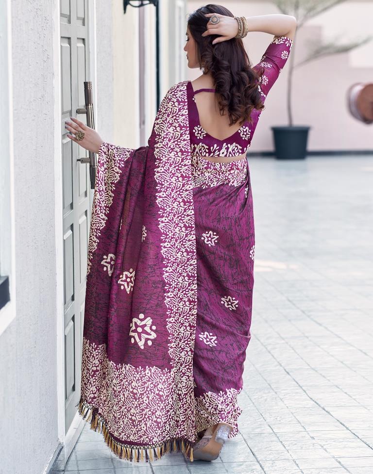 Dark Purple Silk Printed Saree