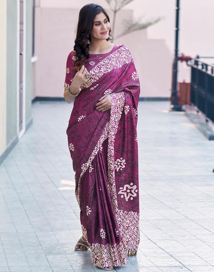 Dark Purple Silk Printed Saree