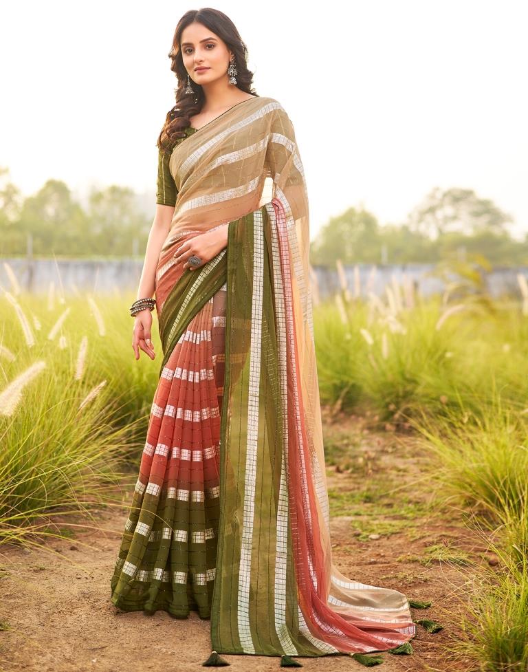 Olive Green Georgette Plain Saree