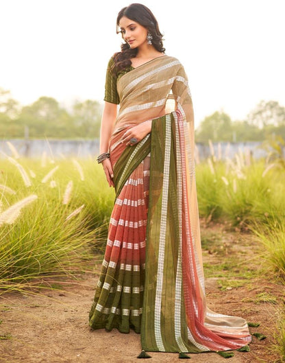 Olive Green Georgette Plain Saree