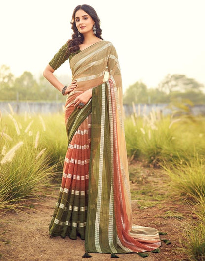 Olive Green Georgette Plain Saree