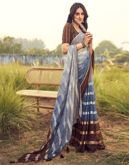 Brown Georgette Plain Saree