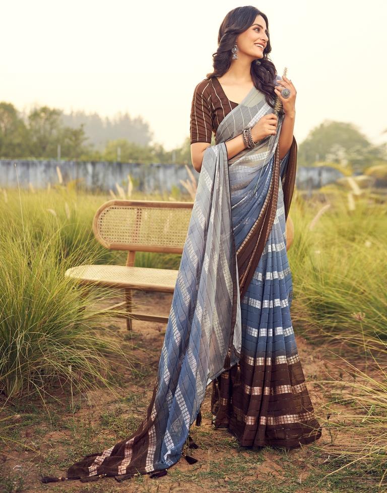 Brown Georgette Plain Saree