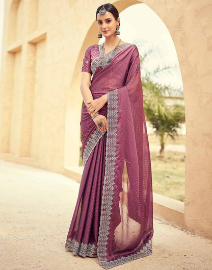 Mauve Swarovski Georgette Embroidery Saree