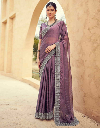 Purple Swarovski Georgette Embroidery Saree