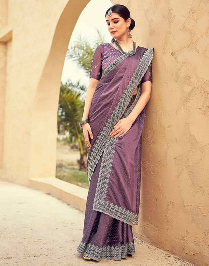 Purple Swarovski Georgette Embroidery Saree