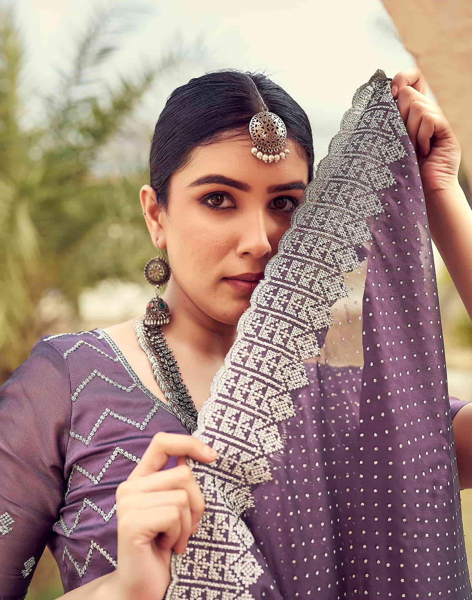 Purple Swarovski Georgette Embroidery Saree