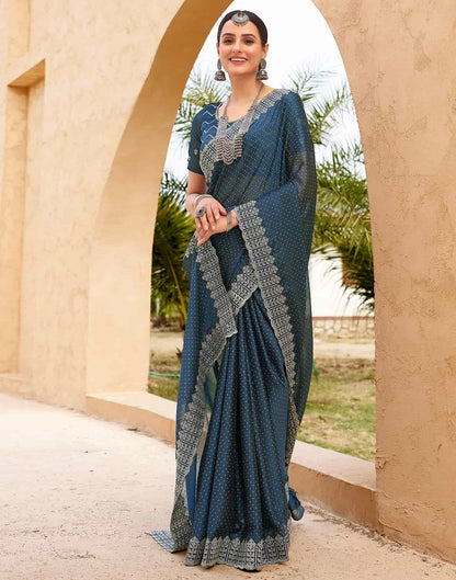 Blue Swarovski Georgette Embroidery Saree