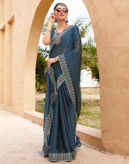 Blue Swarovski Georgette Embroidery Saree