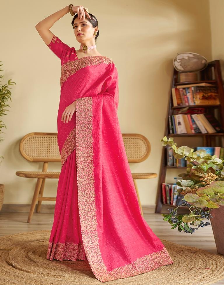 Pink Kanjivaram Embellished Silk Saree