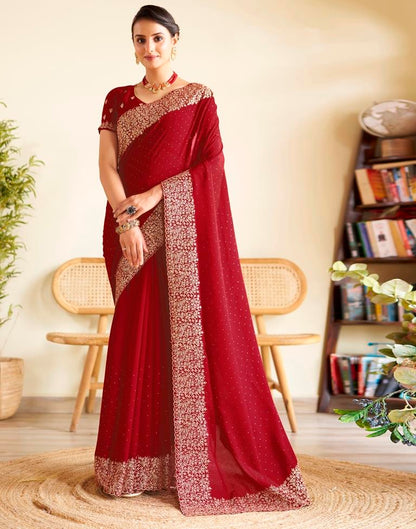 Red Kanjivaram Embellished Silk Saree