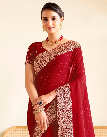 Red Kanjivaram Embellished Silk Saree