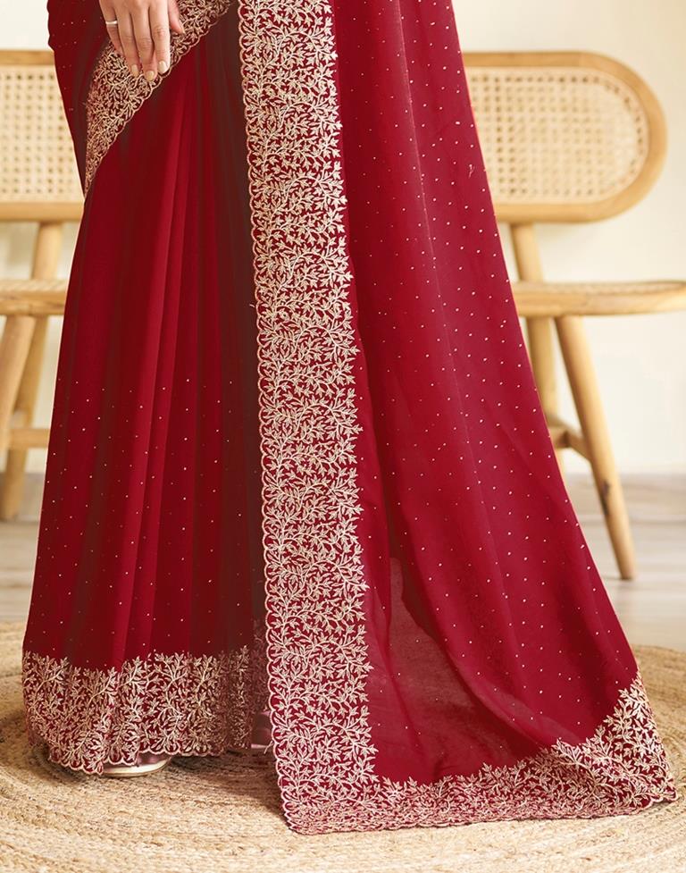 Red Kanjivaram Embellished Silk Saree