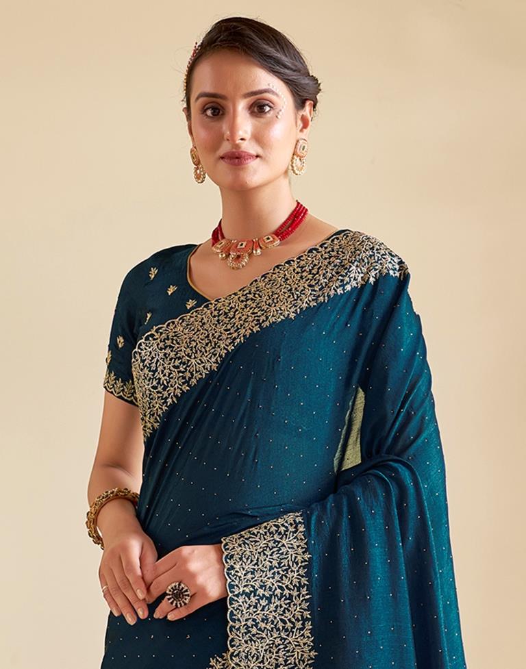 Sea Blue Kanjivaram Embellished Silk Saree