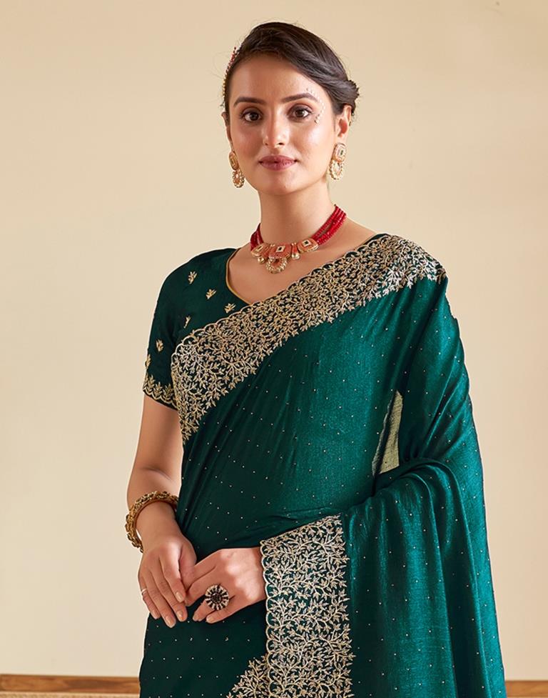 Dark Green Kanjivaram Embellished Silk Saree