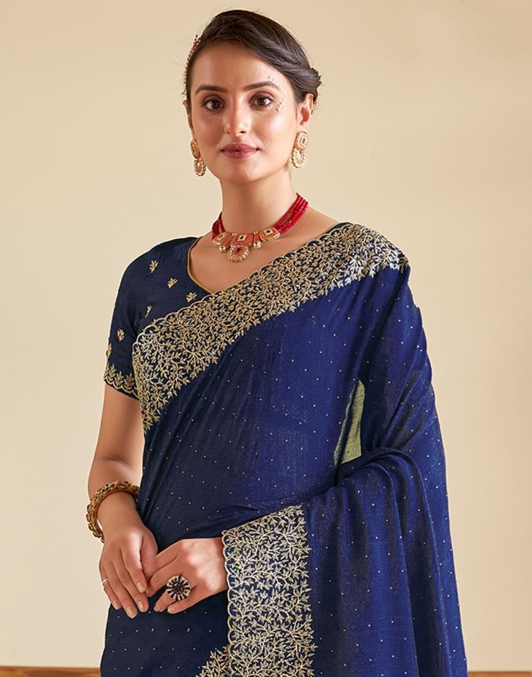 Dark Blue Kanjivaram Embellished Silk Saree