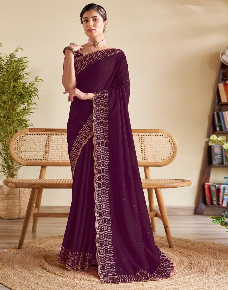 Wine Kanjivaram Embellished Silk Saree