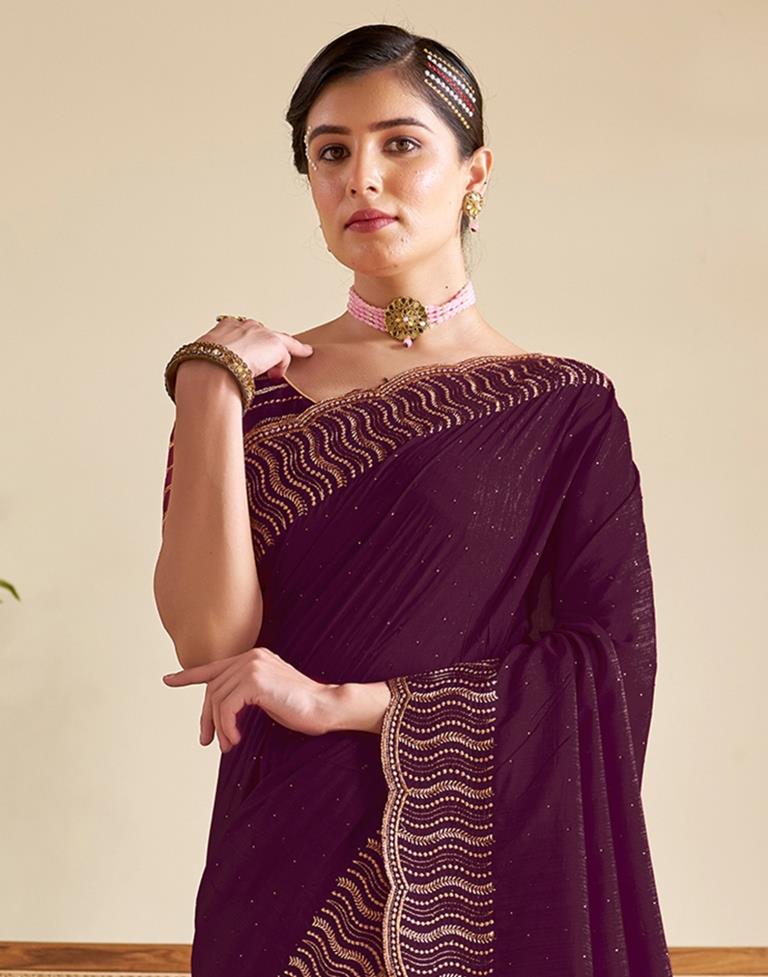 Wine Kanjivaram Embellished Silk Saree