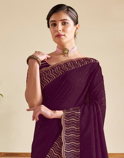 Wine Kanjivaram Embellished Silk Saree