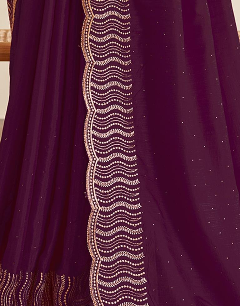 Wine Kanjivaram Embellished Silk Saree