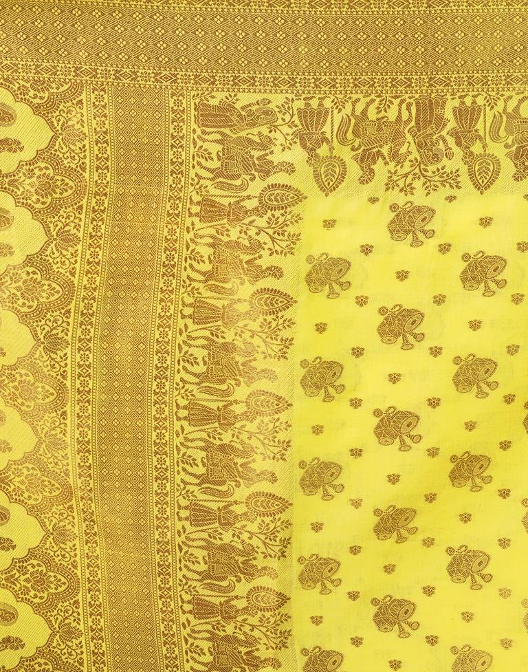 Yellow &amp; Golden Silk Plain Saree