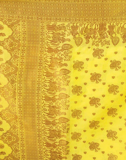 Yellow &amp; Golden Silk Plain Saree