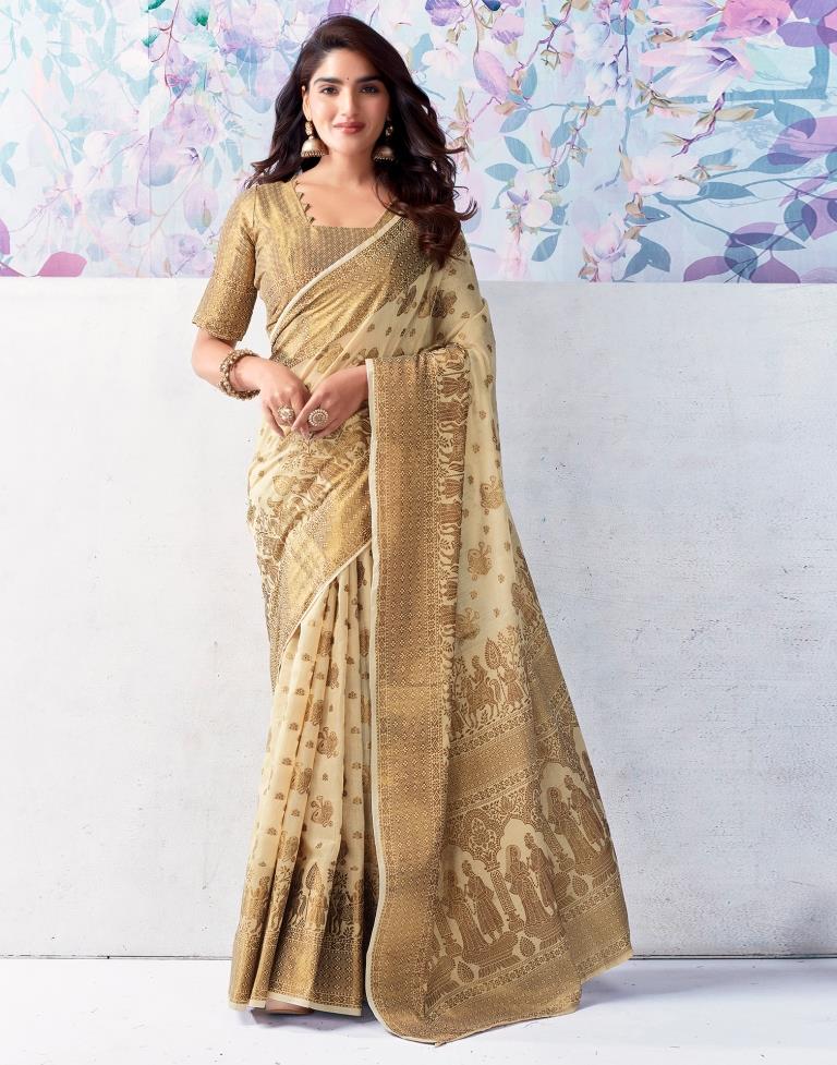 Beige Silk Plain Saree