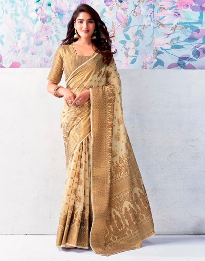 Beige Silk Plain Saree