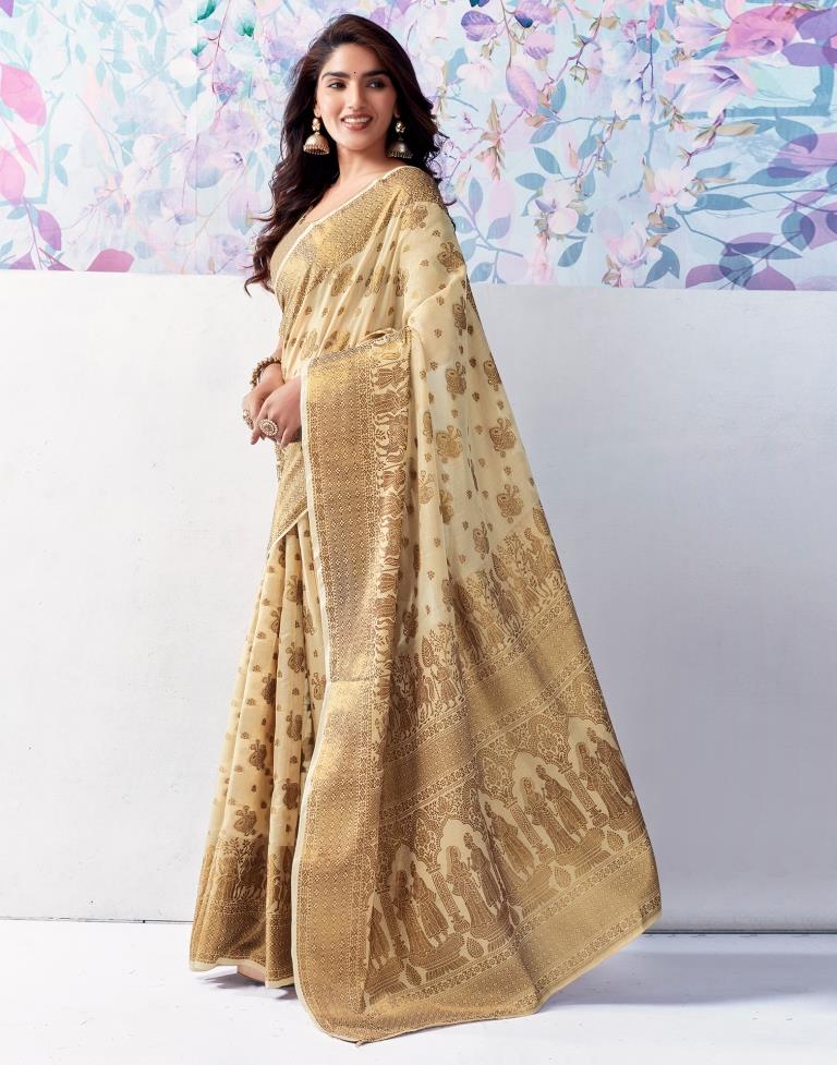 Beige Silk Plain Saree