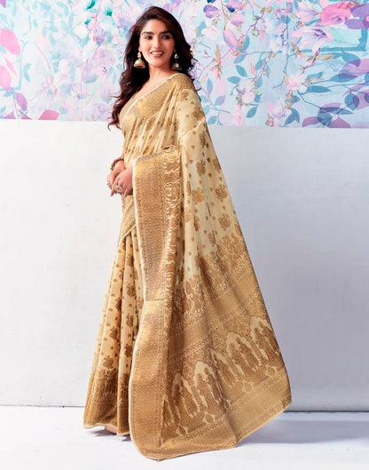 Beige Silk Plain Saree