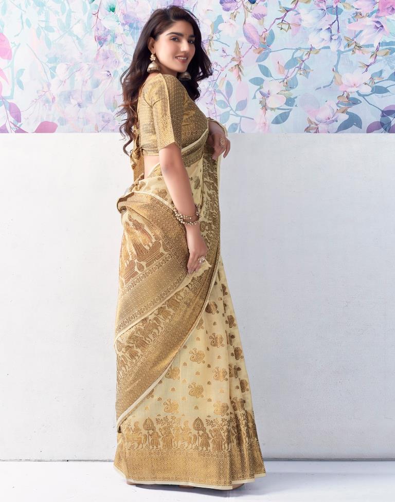 Beige Silk Plain Saree